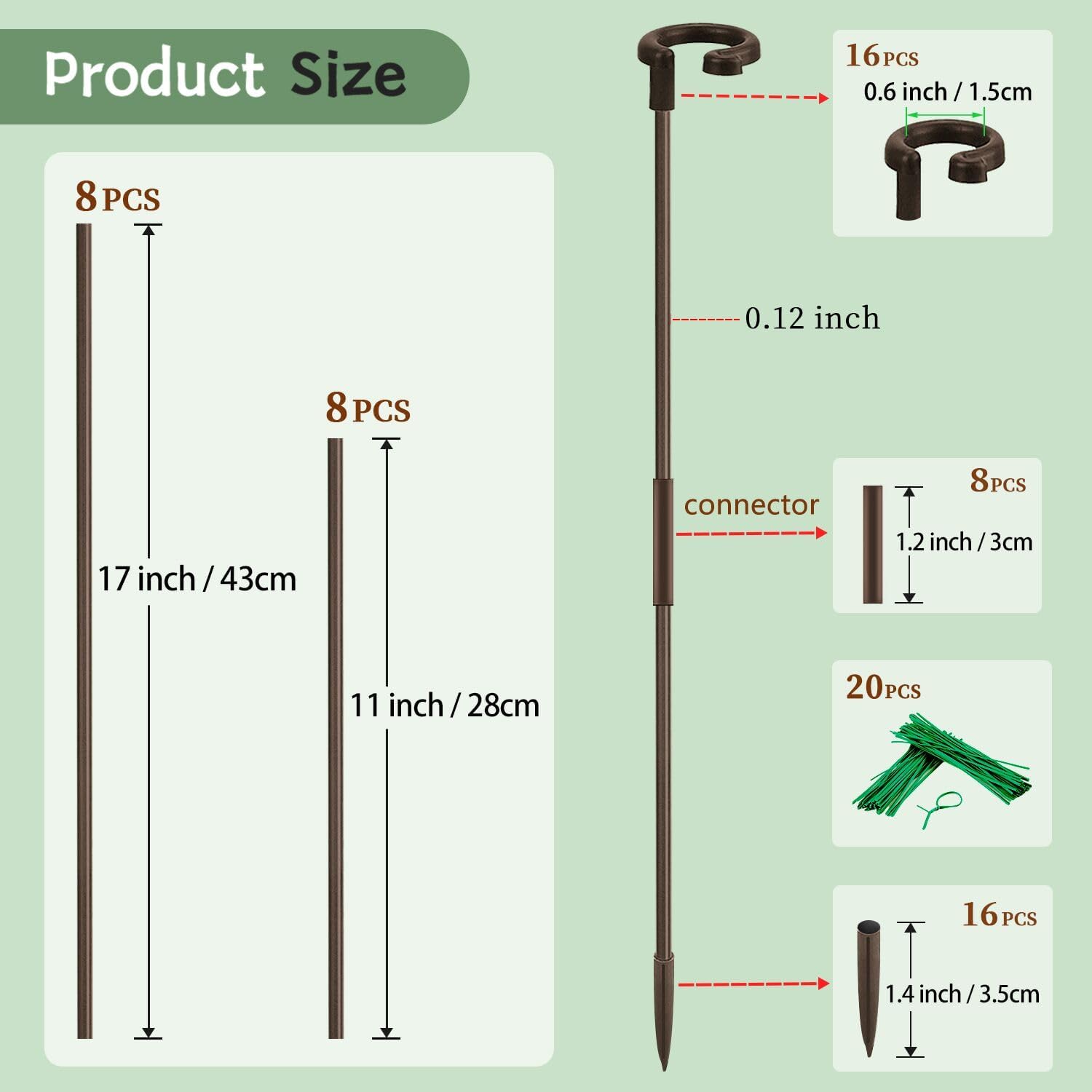 Invisible Orchid Sticks 17 inch &11 inch SupKing 16Pcs Plant Stakes with Clips for Support Small Short Plants,Garden Stakes Support Poles Suit for Potted Plants Flowers Peony Rose (Brown)