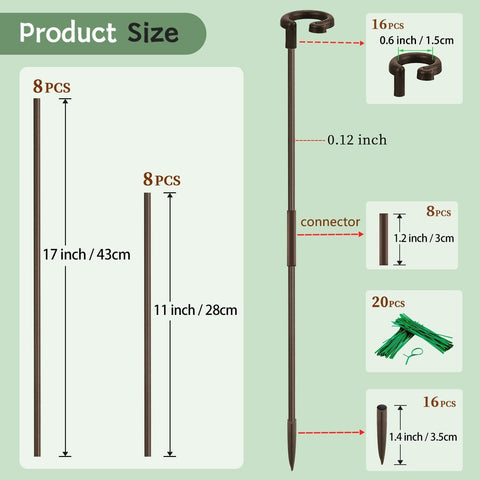 Invisible Orchid Sticks 17 inch &11 inch SupKing 16Pcs Plant Stakes with Clips for Support Small Short Plants,Garden Stakes Support Poles Suit for Potted Plants Flowers Peony Rose (Brown)