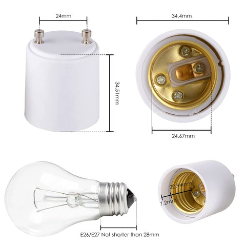 Onite GU24 to E27 E26 Adapter for LED Bulb, GU24 to Medium Base Converts Your Pin Base Fixture to Standard Screw-in Lamp Socket 2 Pack