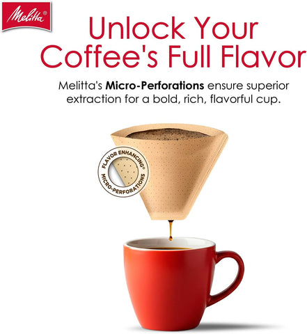 Melitta #4 Unbleached Coffee Filters, Natural Brown Cone Filters, 6-Pack