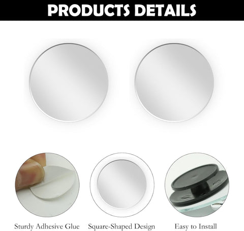 2Pcs Cars BlindSpot Mirrors Side Mirror Removable Adjustabe Angle Round Wide Angle Convex RearView Mirror Car Accessories Universal HD Glass for Suvs Auto Motorcycles RVs
