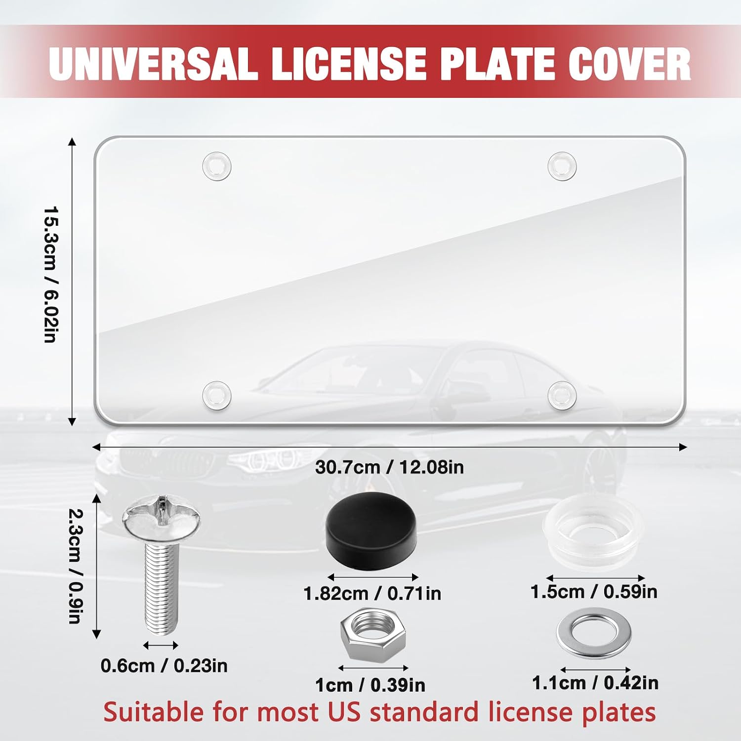 License Plate Protector 2 Pack, Clear License Plate Cover 12.08 * 6.02’’ Universal, Plate Cover for Car Plastics, Car Frame Cover Shield with Screws Transparent Spacers Screw Caps by XIOGZAXI