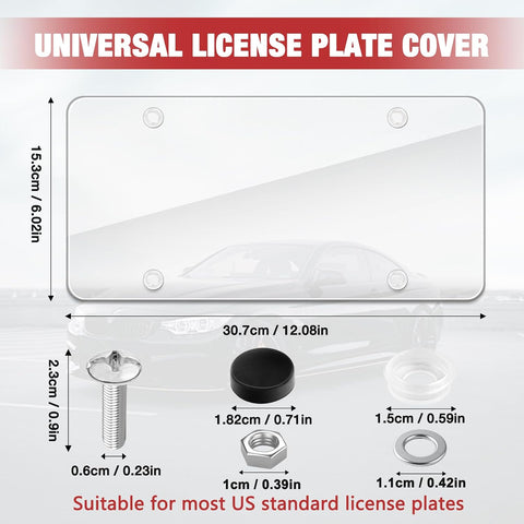 License Plate Protector 2 Pack, Clear License Plate Cover 12.08 * 6.02’’ Universal, Plate Cover for Car Plastics, Car Frame Cover Shield with Screws Transparent Spacers Screw Caps by XIOGZAXI