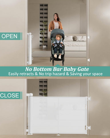 Miumoon 59 inch Reinforced Retractable Baby Gates 34 inch Tall