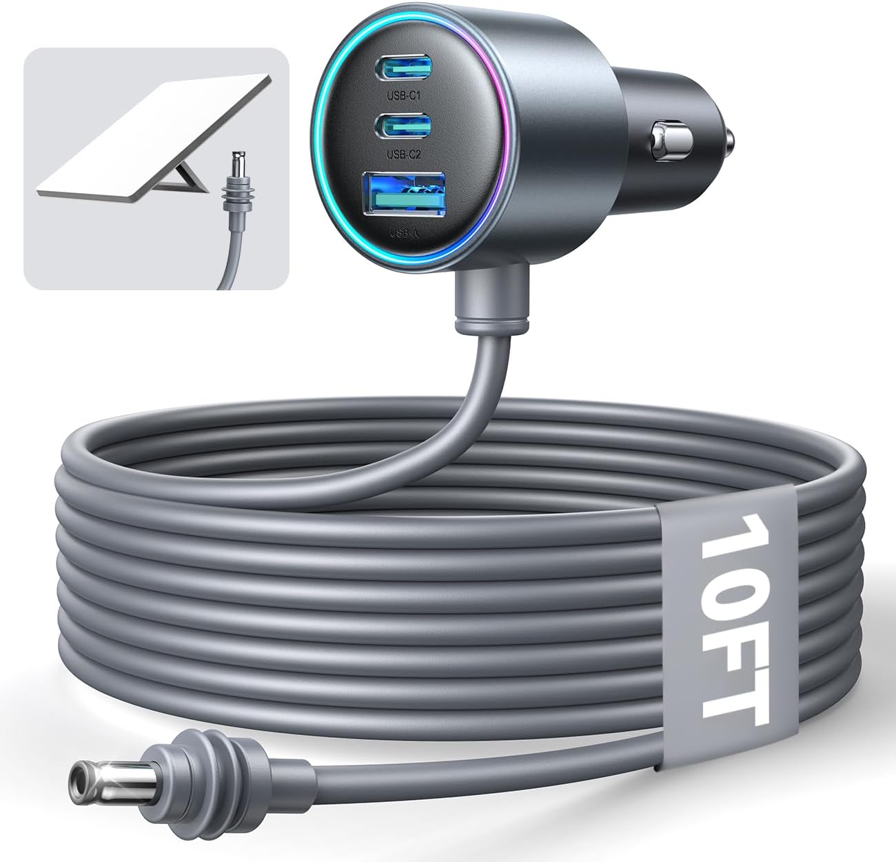 Starlink Mini Car Adapter with 10FT Cable, Dual PD 45W+USB 30W, 12V-24V