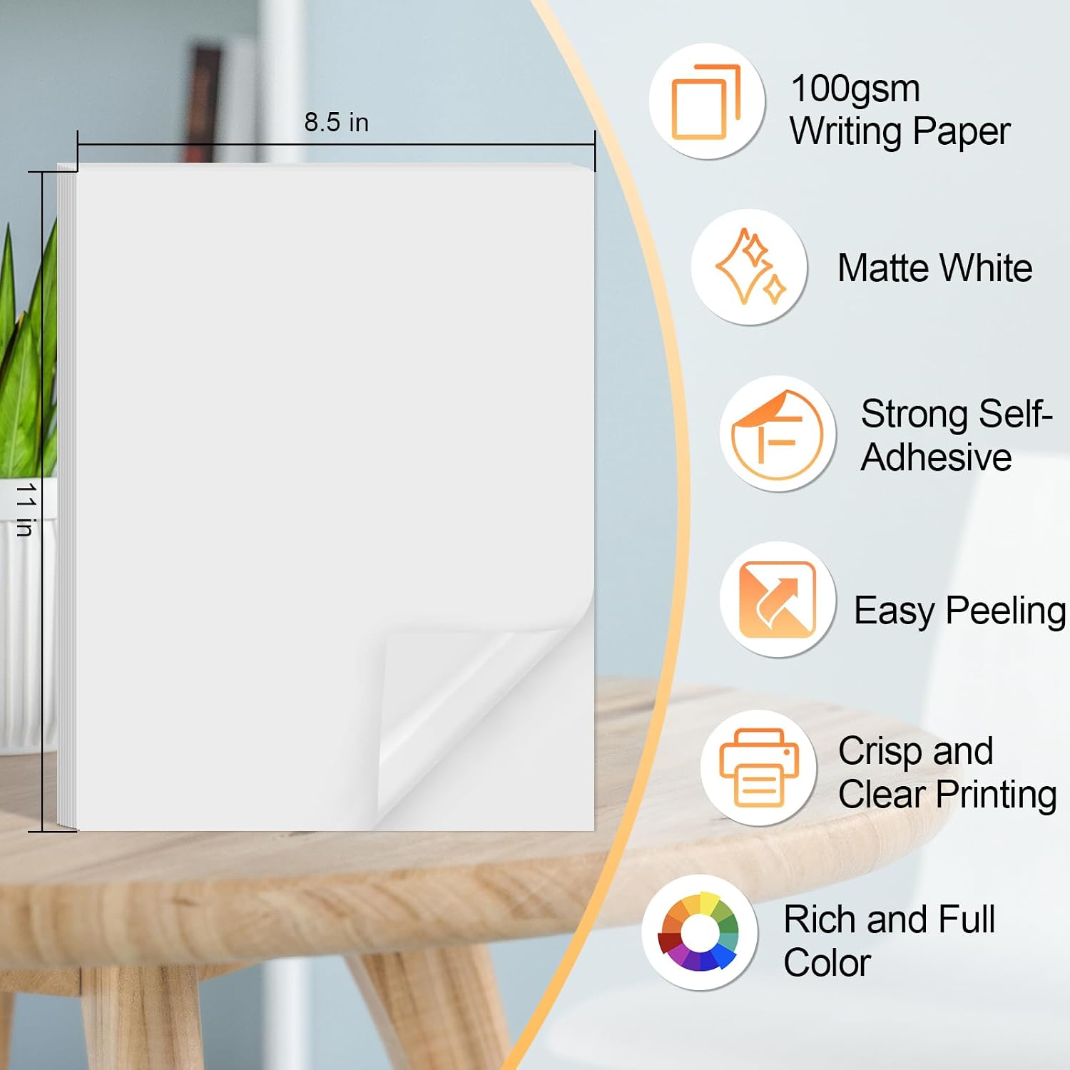 Printable Sticker Paper for Inkjet Printer, 40 Sheets 8.5"x11'' Matte Sticker Printer Paper Full Sheet Labels for Laser/Inkjet Printers, Letter Size