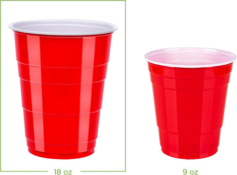 Amazon Basics Sturdy Disposable Plastic Party Cups for Cold Drinks, Red, 18oz, 50 Count, BPA-Free