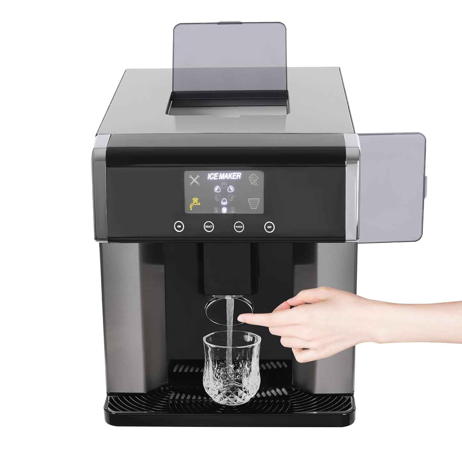 2-in-1 Nugget Ice Maker Countertop, 33Lbs/Day Portable Soft Chewable Ice Machine Self-Dispensing Pellet Ice Maker Stainless Steel Ice Making Machine with Self-Cleaning for Home Kitchen Bar Office