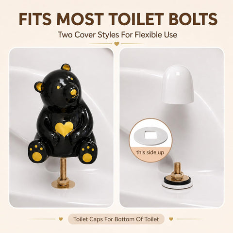 MENNTY Black Ceramic Polar Bear Toilet Bolt Covers Bathroom Decor, 6 Pack