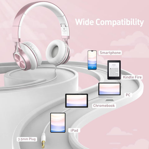 AILIHEN Kids Headphones for School with Mic Wired, 3.5mm Jack, Rose Gold