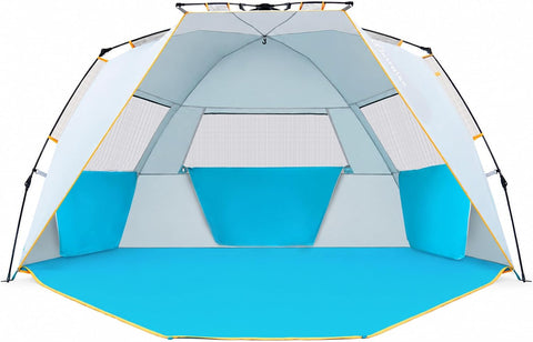 Wolfwise Instant Beach Tent Sun Shelter with Zippered Extendable Porch for Privacy, Portable Beach Tents with Carrying Bag, Easy Setup Pop up Beach Shade for 6-7 Person, 110 x57x57 in, Blue