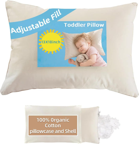 Adjustable Toddler Pillow for Ages 2-4 with Organic Cotton Pillowcase