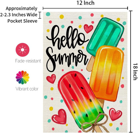 CROWNED BEAUTY Summer Garden Flag Popsicles Double Sided 12x18 Inches Small Burlap Seasonal Welcome Yard Decoration for Outside Porch CF1813-12