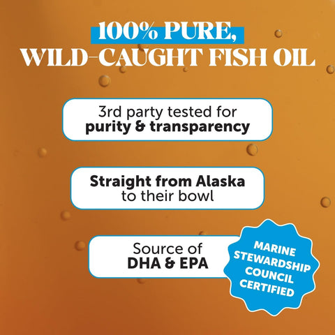 Omega 3 Fish Oil for Dogs and Cats - Liquid Fish Oil for Dogs Skin and Coat Supplement, Dog Omega 3 Fish Oil Supplement EPA + DHA, Wild Caught Pollock & Cod Oil for Dogs for Skin + Coat Health (32oz)