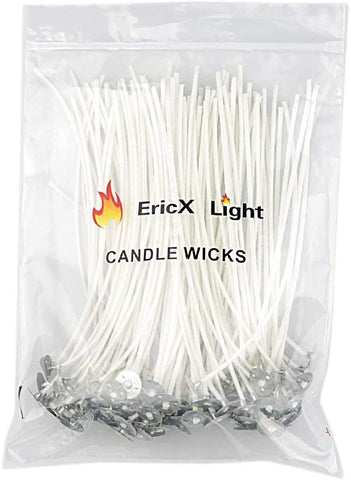 EricX Light 100 Piece Natural Candle Wick, Low Smoke 6" Pre-Waxed & 100% Natural Cotton Core,For Candle Making,Candle DIY
