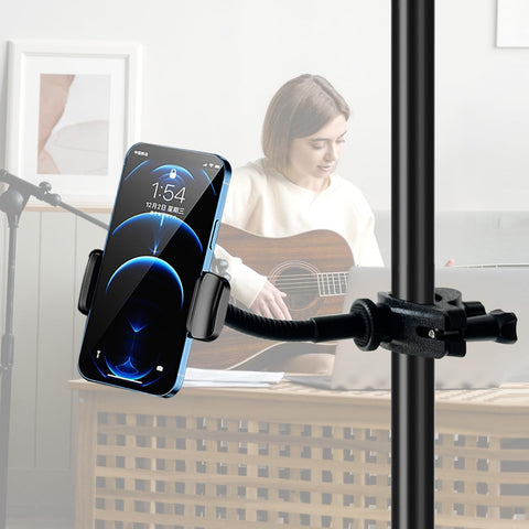 JCWINY Mic Stand Phone Holder, Flexible Phone Holder for Microphone Stand, Adjustable iPhone Mic Stand Holders, Music Stands Phone Holders for iPhone 14 13 12 MAX Pro Samsung Galaxy All Smartphones