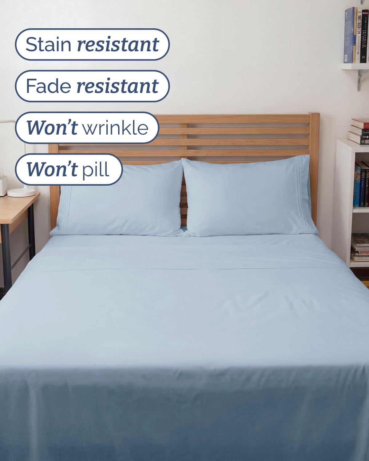 Full XL Sheets - 4 Piece Full XL Sheet Set - Cool & Breathable - Sky Blue
