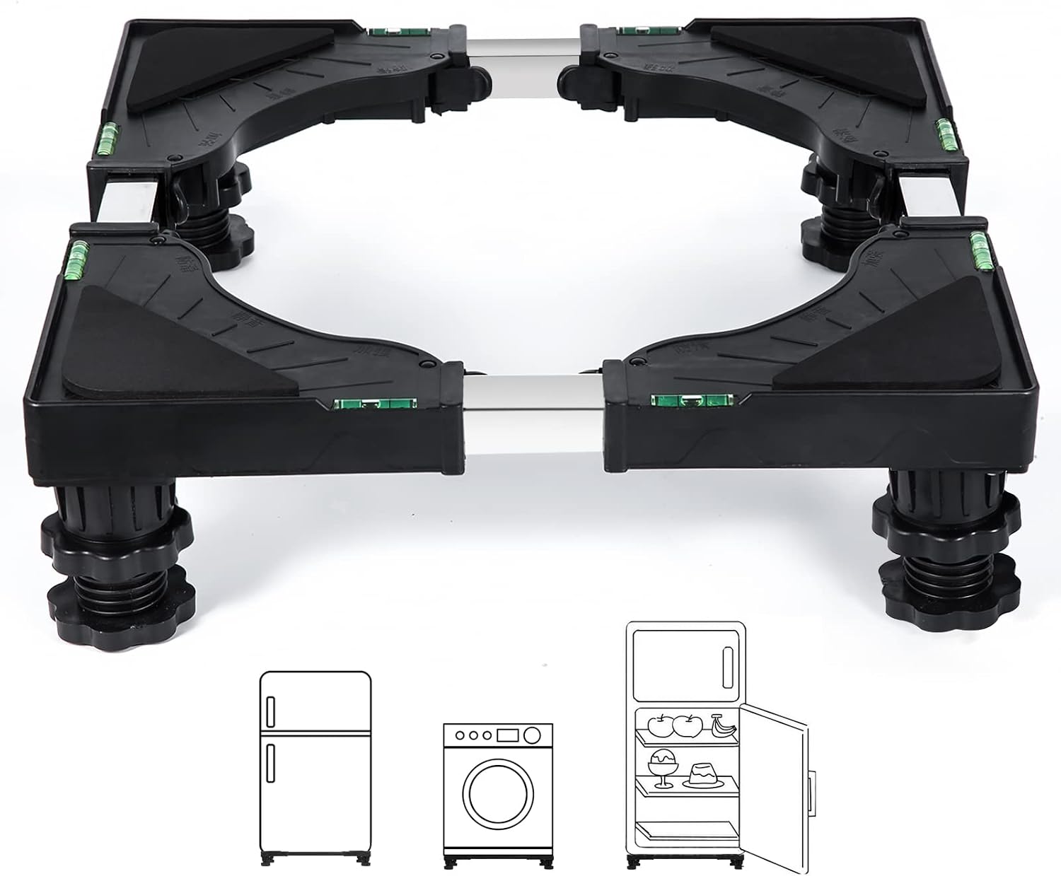Nefish Mini Fridge Stand Universal Raised Base Adjustable Refrigerator Stands with 4 Strong Feet Washing Machine Pedestal Multi-Functional Bases for Dryer (Black)