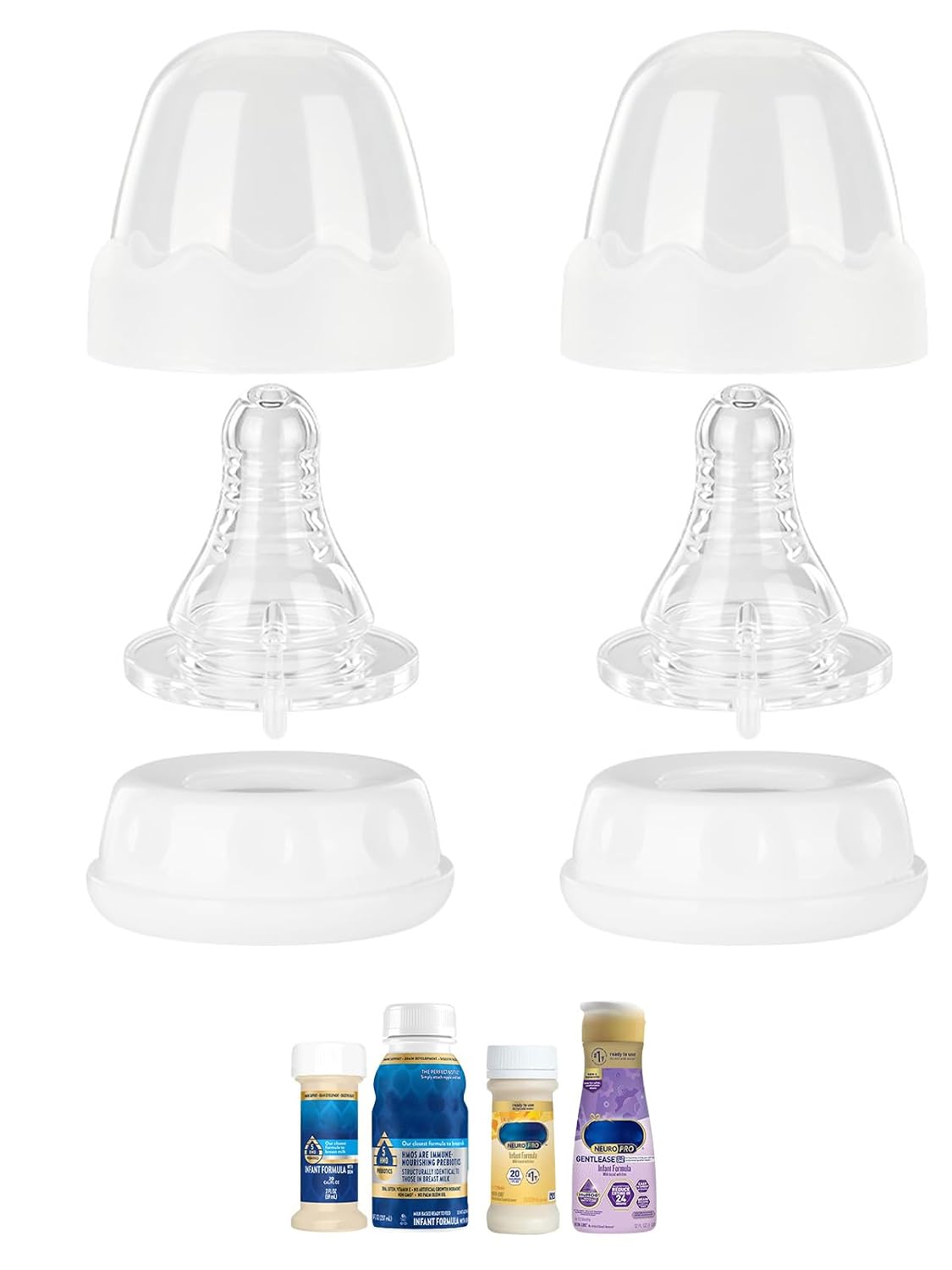 Ready-to-Use Reusable Nipples for Similac 360 Total Care & Enfamil Ready-to-Feed Bottles and Most Standard Neck Bottles, Slow Flow, Anti-Colic Silicone Nipple with Collar Rings & Dome Caps, 2-Pack