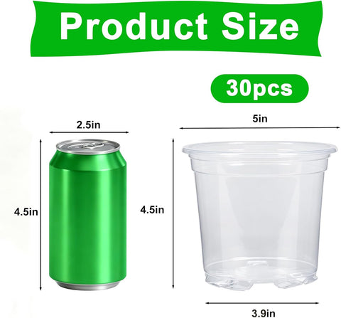 JERIA 30 Pack 5 Inch Clear Nursery Pots with Drainage Holes, Clear Plant Pot for Planting, Transparent Plastic Plant Pots,Durable Seed Starting Pot for Succulents