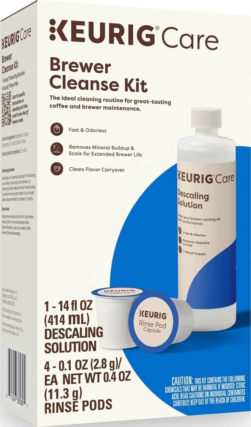 Keurig Brewer Cleanse Kit For Brewer Descaling and MaintenanceIncludes Descaling Solution & Rinse Pods, Compatible with Keurig Classic/1.0 & 2.0 K-Cup Pod Coffee Makers, 5 Count
