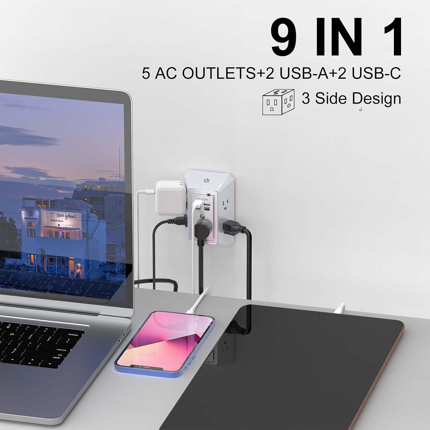 Surge Protector, QINLIANF 5 Outlet Extender with 4 USB Ports(2USB-C)