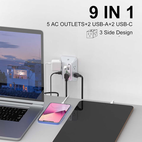 Surge Protector, QINLIANF 5 Outlet Extender with 4 USB Ports(2USB-C)