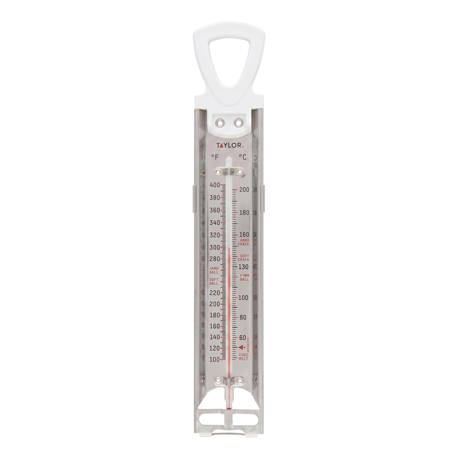 Taylor Stainless Steel Candy and Deep Fry Thermometer, 12-Inch Analog Paddle with Pan Clip, Ideal for Frying, Sugar, Brewing, Syrup, and More, White