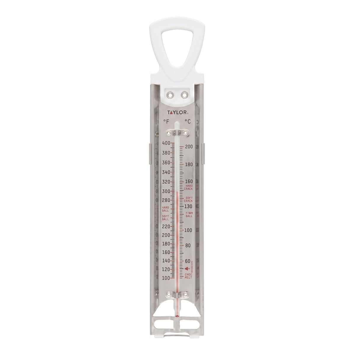 Taylor Stainless Steel Candy and Deep Fry Thermometer, 12-Inch Analog Paddle with Pan Clip, Ideal for Frying, Sugar, Brewing, Syrup, and More, White