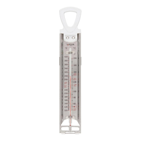 Taylor Stainless Steel Candy and Deep Fry Thermometer, 12-Inch Analog Paddle with Pan Clip, Ideal for Frying, Sugar, Brewing, Syrup, and More, White