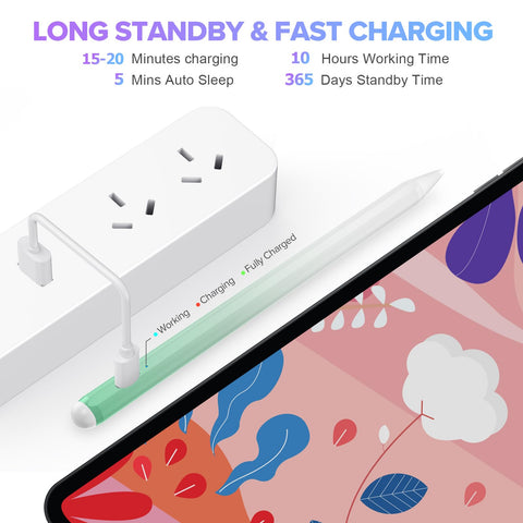 Stylus Pen for iPad 6th-11th Generation-2X Fast Charge Active Pencil Compatible with 2018-2025 Apple iPad Pro 11"/12.9"/M4, iPad Air 3/4/5/M2/M3,iPad Mini 5/6 Gen-Gradient White Green