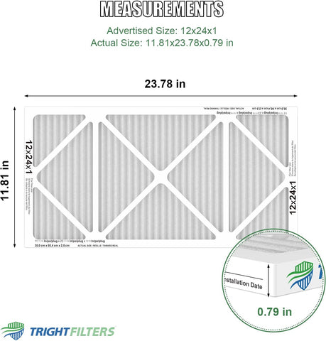 TRIGHTFILTERS 12x24x1 Air Filter 4 Pack, MERV 8 Pleated Dust Defense Air Filters Replacement Air Conditioner HVAC AC Furnace Filter, Durable and Lightweight