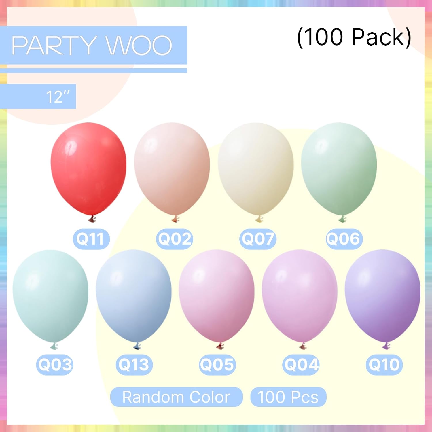 PartyWoo Pastel Balloons 100pcs Pastel Rainbow Balloons 12 Inch