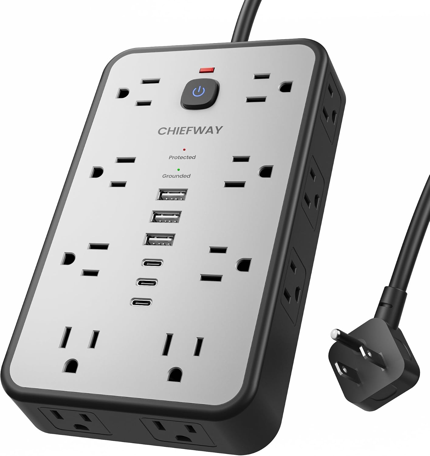 10 FT Surge Protector Power Strip with 6 USB, 16 Outlets, 2400J