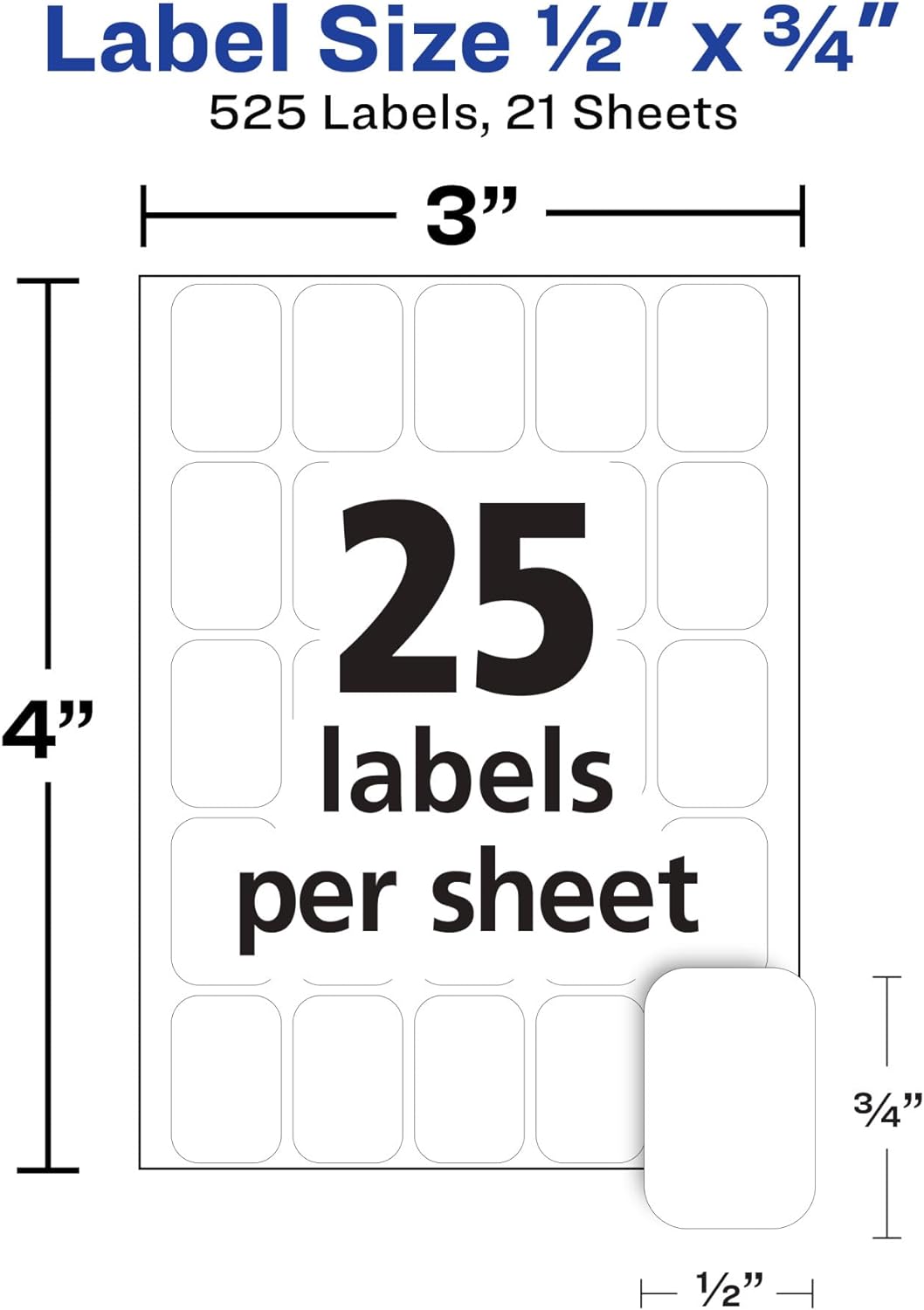 Avery Multi-Use Removable Labels, 1/2" x 3/4", White, Non-Printable, 525 Blank Labels Total (6737)
