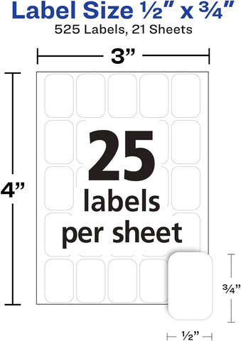 Avery Multi-Use Removable Labels, 1/2" x 3/4", White, Non-Printable, 525 Blank Labels Total (6737)