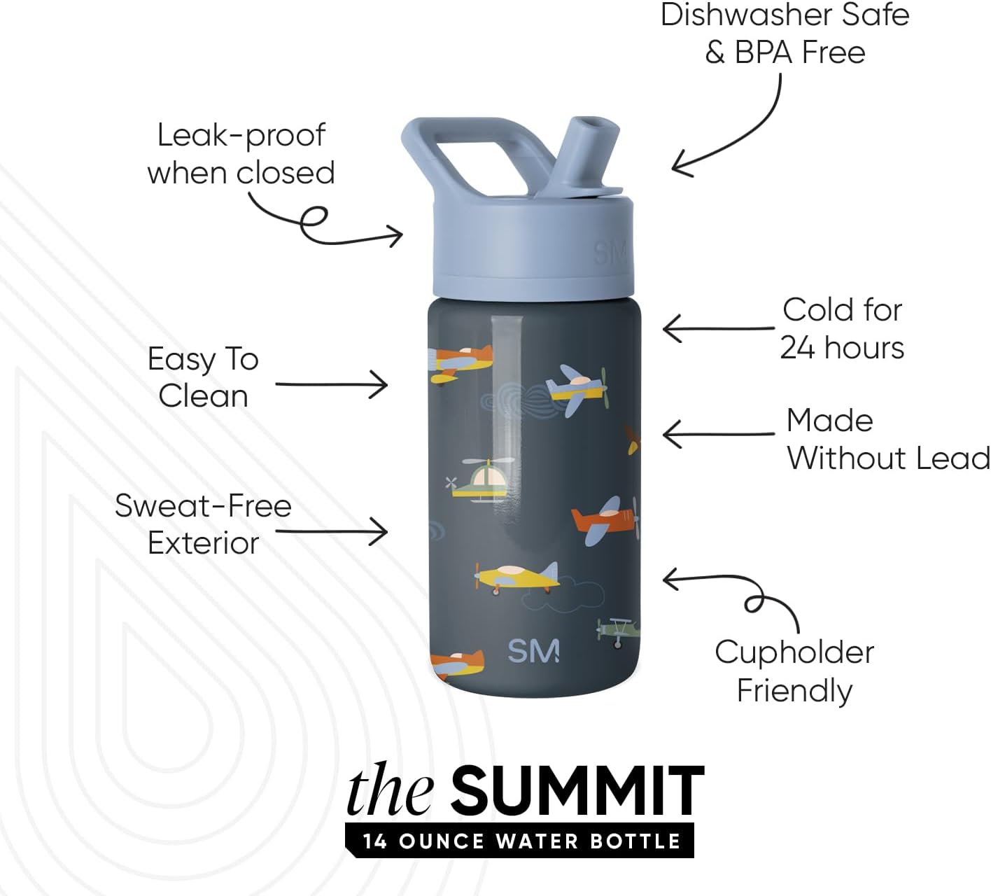 Simple Modern Kids Water Bottle & Toddler Cup | 14oz | Airplane