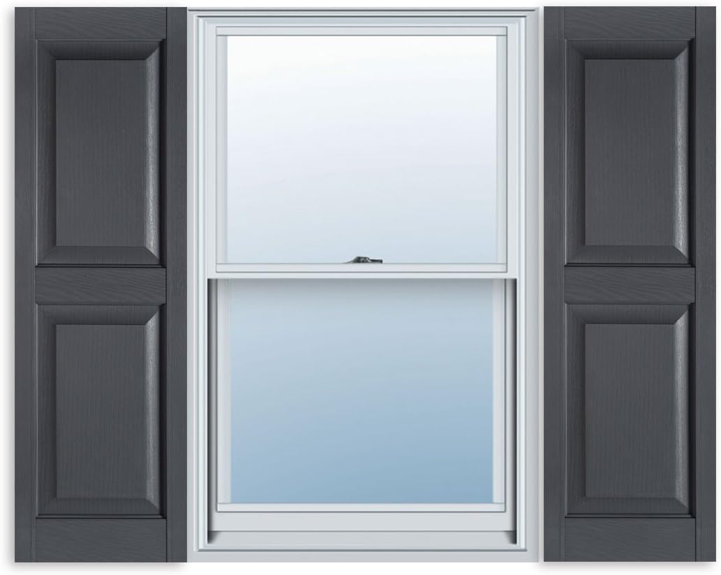 Exterior Solutions Standard Raised Panel Exterior Vinyl Shutter, Black (Pair), 15 Inch x 39 Inch