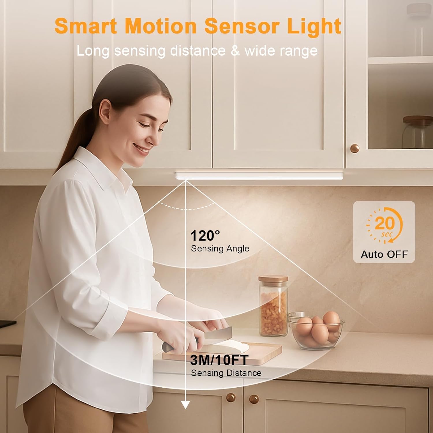 Under Cabinet Lighting, LED Motion Sensor Light Indoor, 2000mAh USB Rechargeable Closet Lights Battery Operated, Stick On Magnetic Wireless Dimmable Under Counter Lights for Kitchen(2 Pack)