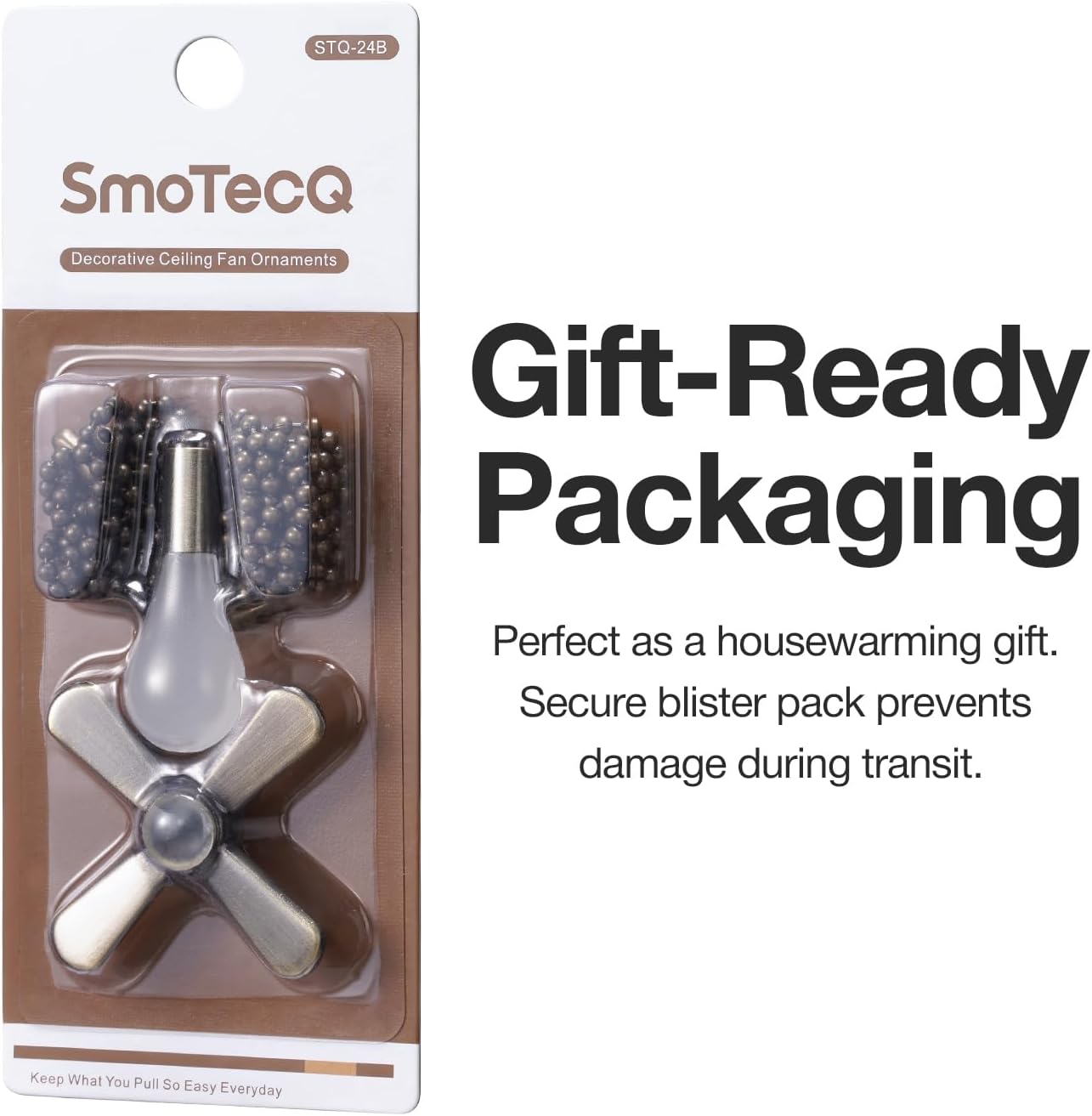 SmoTecQ Ultra Long Ceiling Fan Pull Chain Extender, Embedded with Decorative Frosted Glass Bulb and Fan Cord for 3mm Beaded Ceiling Fans and Light Fixtures (Bronze)