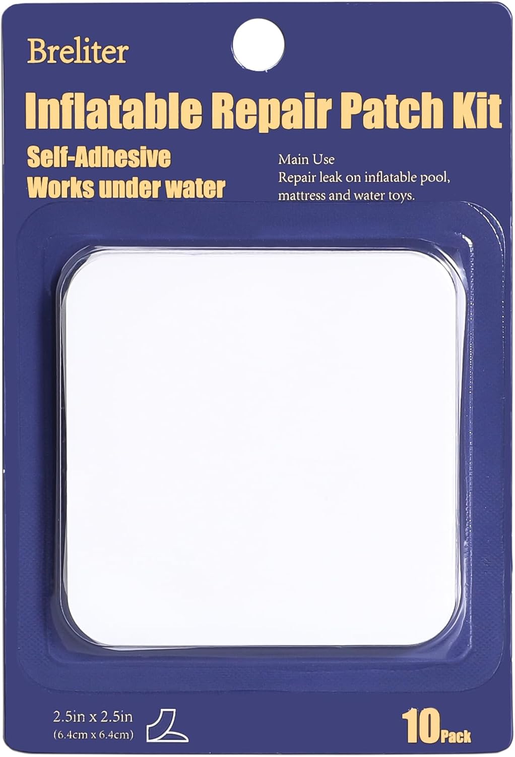 Breliter Inflatable Patch Repair Kit - Waterproof TPU Pool Repair Tape, Heavy Duty Repair Patch for Air Mattress, Bounce House, Inflatable Toys, Tent, Swimming Ring - 10 Packs of 2.5in x 2.5in, Square