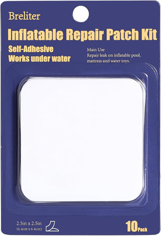Breliter Inflatable Patch Repair Kit - Waterproof TPU Pool Repair Tape, Heavy Duty Repair Patch for Air Mattress, Bounce House, Inflatable Toys, Tent, Swimming Ring - 10 Packs of 2.5in x 2.5in, Square