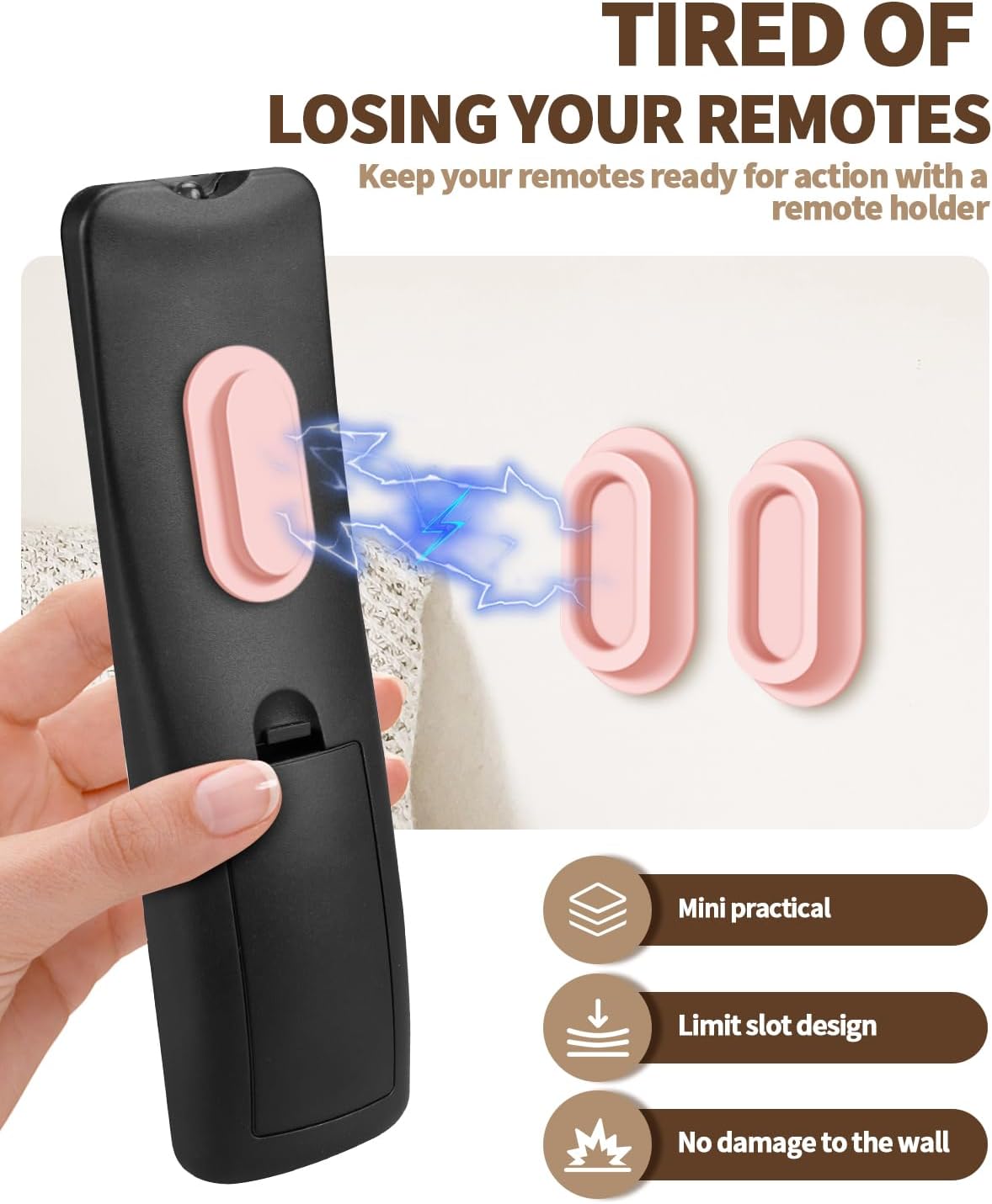 6 Pack Magnetic Remote Control Holder, Silicone, Self-Adhesive No-Drill