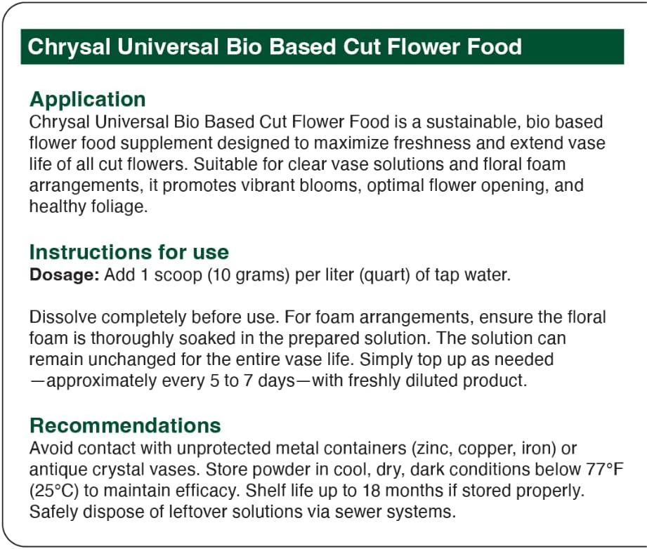 Chrysal Bio-Based Flower Food – Universal Flower Preservative for Fresh Cut Flowers – Eco-Friendly 10 oz Jar with Scoop – Extends Vase Life by Up to 60%