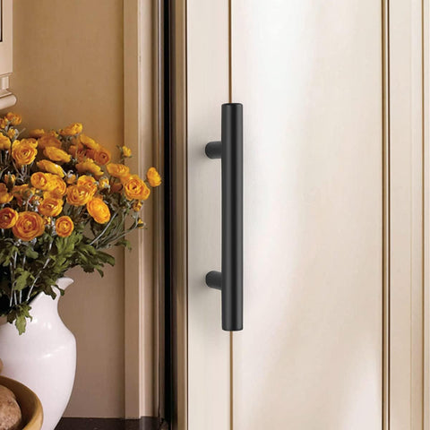 Probrico 30 Pack| 5 Inch Black Cabinet Handles with 3 Inch Hole Center Stainless Steel Cabinet Pulls Round T Bar Kitchen Cabinet Hardware Door Handles, Drawer Dresser Pulls，76mm Hole Centers