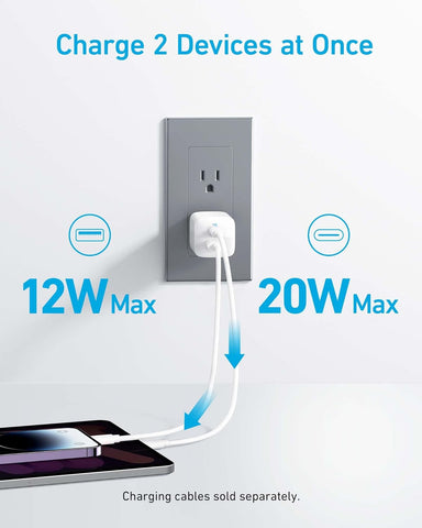 Anker 33W 2-Port Compact USB Charger Block, Foldable Type C Charger