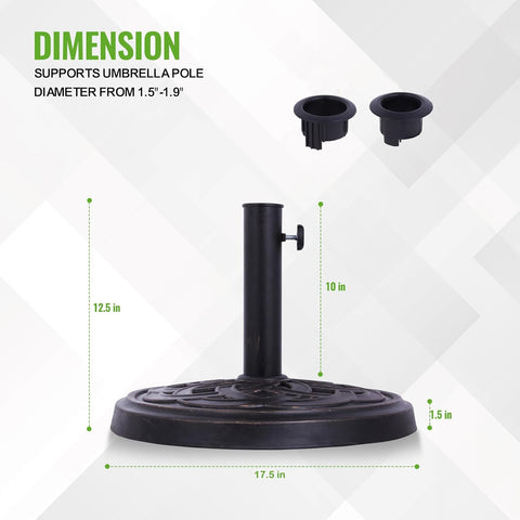 Backyard Expressions Round Heavy Duty Patio Umbrella Base – Weather Resistant Calcium Carbonate Resin with Bronze Weave Design – Fits 1.5" to 2" Poles, Easy Assembly, UV & Fade Resistant