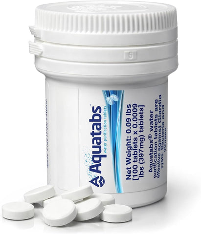 Aquatabs Water Purification Tablets, 397mg 100 Pack, Camping & Emergency