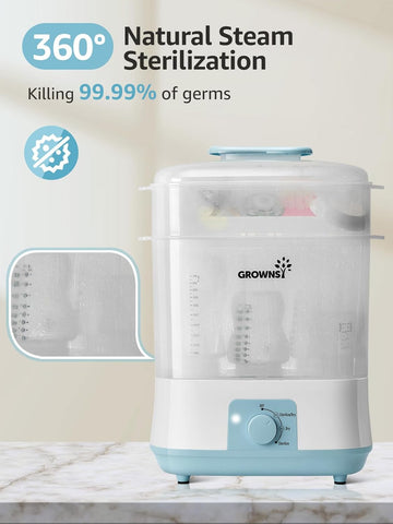 Grownsy 4-in-1 Large Capacity Baby Bottle Sterilizer and Dryer, Blue
