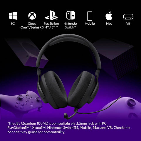 JBL Quantum 100M2 Wired Gaming Headset, Detachable Mic - Black